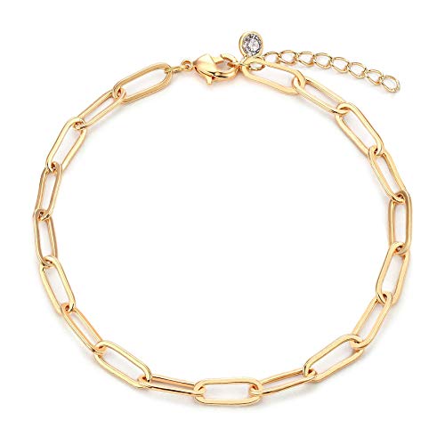 WEARON Bracelet for Women Gold Paperclip Link Chain 14K Gold Plated Simple Dainty Jewelry - S