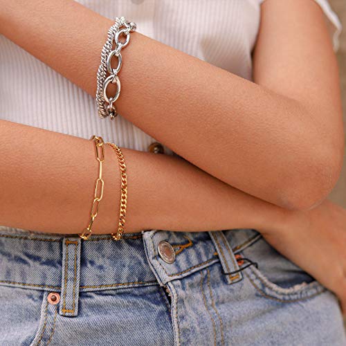 WEARON Bracelet for Women Gold Paperclip Link Chain 14K Gold Plated Simple Dainty Jewelry - S