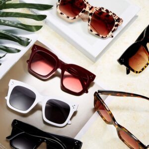 6 Pairs Oversized Sunglasses Vintage Retro Square Frame Sunglasses with Flat Lens and 3 Pieces Glass Cloths