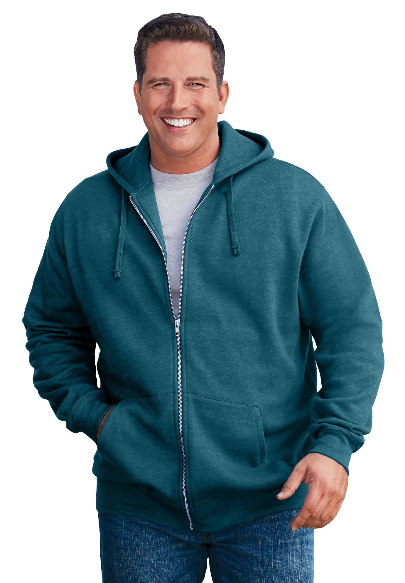 KingSize Men's Big & Tall Fleece Zip-Front Hoodie - 4XL, Heather Midnight Teal