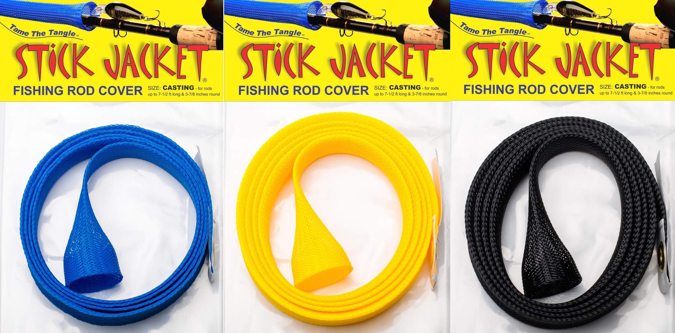 RITE-HITE Orin Briant Stick Jacket Fishing Rod Covers 3 Pack - Casting Blue, Yellow, & Black; Keep Your Rod Safe and from Getting Tangled…