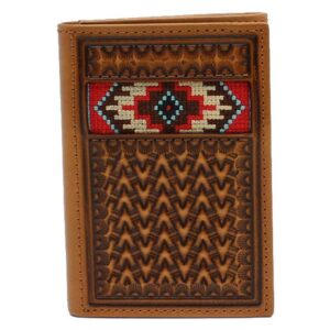 ariat men's southwestern inlay trifold wallet tan one size