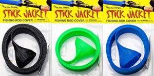 rite-hite orin briant stick jacket fishing rod covers 3 pack - spinning black, neon green, & blue; keep your rod safe and from getting tangled……