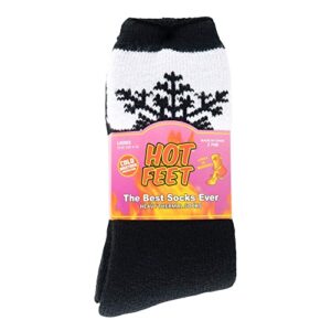 hot feet thermal socks for women - warm & thick insulated crew socks for cold winter weather, cute colorful womens warm socks. black/snowflake