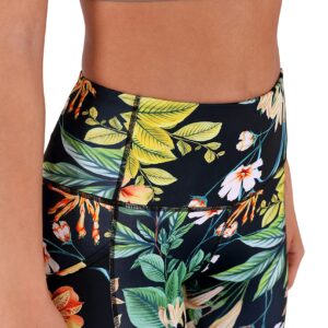 ODODOS Women's High Waisted Printed Yoga Capris with Pocket, Tummy Control Non See Through Workout Sports Running Athletic Capri Leggings, Tropical Flower, Large