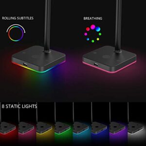 KAFRI RGB Dual Headphone Stand with USB Hub Desk Gaming Double Headset Holder Hanger Rack with 1 USB2.0 Extension Charging Port Extender Cord - Suitable for Gamer Desktop Table Game Earphone