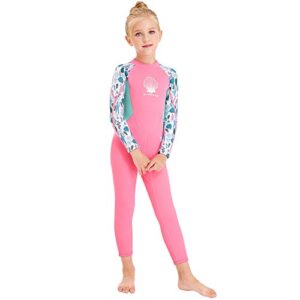 Kids Girls Boys Wetsuit Full Body Neoprene Thermal Swimsuit 2.5MM for Toddler Youth Children Teen, Long Sleeve Child Scuba Diving Surf Suit One Piece Sun Protection for Water Sports (Girl Pink, M)