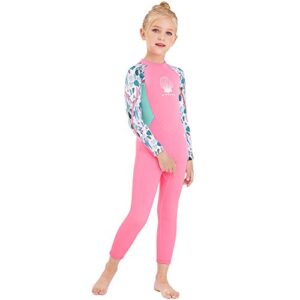 Kids Girls Boys Wetsuit Full Body Neoprene Thermal Swimsuit 2.5MM for Toddler Youth Children Teen, Long Sleeve Child Scuba Diving Surf Suit One Piece Sun Protection for Water Sports (Girl Pink, M)