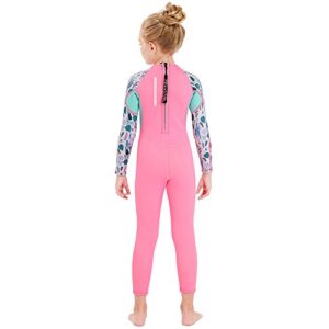 Kids Girls Boys Wetsuit Full Body Neoprene Thermal Swimsuit 2.5MM for Toddler Youth Children Teen, Long Sleeve Child Scuba Diving Surf Suit One Piece Sun Protection for Water Sports (Girl Pink, M)