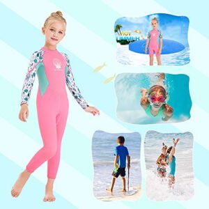 Kids Girls Boys Wetsuit Full Body Neoprene Thermal Swimsuit 2.5MM for Toddler Youth Children Teen, Long Sleeve Child Scuba Diving Surf Suit One Piece Sun Protection for Water Sports (Girl Pink, M)