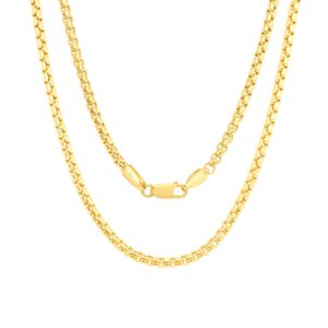 nuragold 10k yellow gold 2.5mm round box chain venetian link pendant necklace, mens womens jewelry 16" 18" 20" 22" 24" 26" 28" 30"