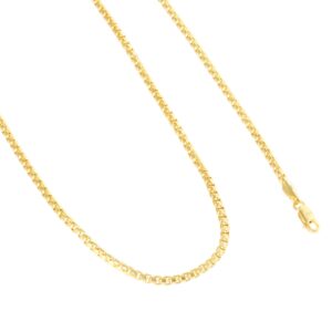 Nuragold 10k Yellow Gold 2.5mm Round Box Chain Venetian Link Pendant Necklace, Mens Womens Jewelry 16" 18" 20" 22" 24" 26" 28" 30"