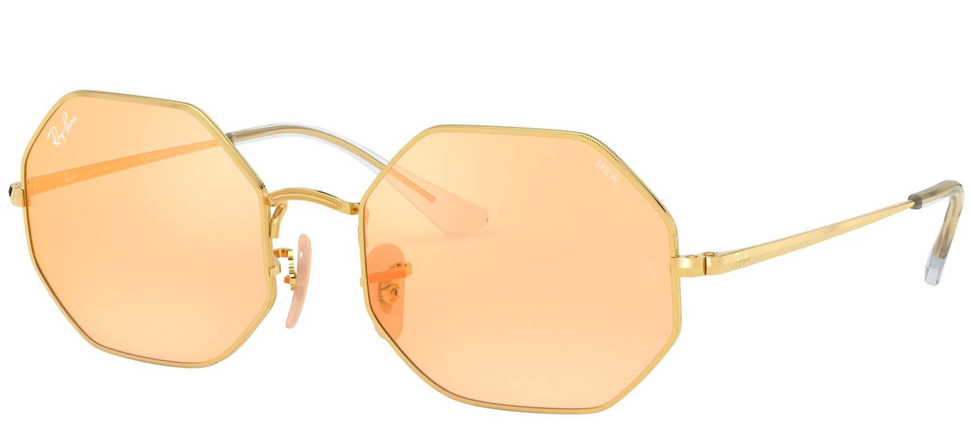 Ray-Ban Rb1972 Octagon Evolve Polarized Sunglasses, Gold/Photochromic Orange Mirrored Gold, 54 mm