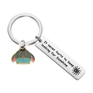 It Never Hurts to Keep Looking for Sunshine Bar Kecyahin with Donkey Charm A.A Milne Quote Jewelry Inspiration Gift (Bar Keychain) Sliver