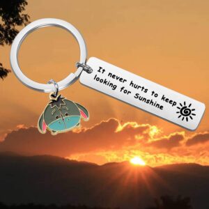 It Never Hurts to Keep Looking for Sunshine Bar Kecyahin with Donkey Charm A.A Milne Quote Jewelry Inspiration Gift (Bar Keychain) Sliver