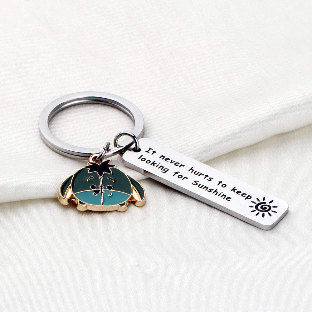 It Never Hurts to Keep Looking for Sunshine Bar Kecyahin with Donkey Charm A.A Milne Quote Jewelry Inspiration Gift (Bar Keychain) Sliver