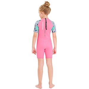 Wetsuit Kids Shorty Neoprene Thermal Diving Swimsuit 2.5MM for Girls Boys Child Teen Youth Toddler, One Piece Children Rash Guard Swimming Suit UV Protection Sunsuit for Surfing (Girl Pink, M)