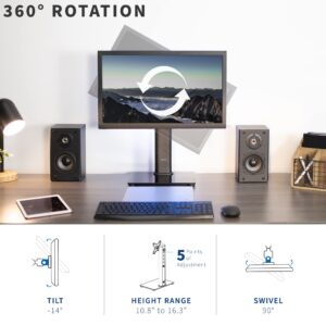 VIVO Single Rotating 13 to 38 inch Ultrawide Monitor and TV Table Top Desk Stand with Glass Base, Swivel, Height Adjustment, Screen Mount with Max VESA 100x100, STAND-V101J