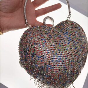 WANLIAN Women Luxury Cute Heart Shape Tassel Evening Clutch Bag Rhinestones Wedding Party Purse Handbag With Earrings Necklace