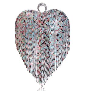 WANLIAN Women Luxury Cute Heart Shape Tassel Evening Clutch Bag Rhinestones Wedding Party Purse Handbag With Earrings Necklace