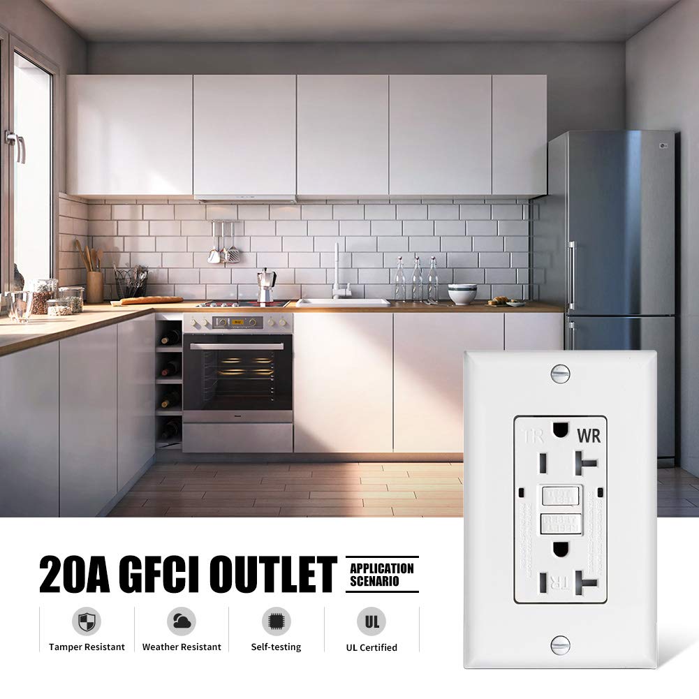 20Amp GFCI Outlet Receptacle Outdoor –Duplex Self Test Tamper Resistant and Weather Resistant Ground Fault Circuit Interrupter Outlet for Indoor or Outdoor, Including Wall Plate and Screws