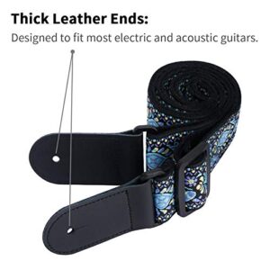 tifanso Guitar Strap Jacquard Weave Guitar Strap with Leather Ends - Soft Adjustable Acoustic Guitar Strap for Electric Bass, Come With Strap Button, 1 Pair Strap Locks and 3 Guitar Picks