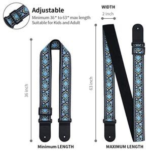 tifanso Guitar Strap Jacquard Weave Guitar Strap with Leather Ends - Soft Adjustable Acoustic Guitar Strap for Electric Bass, Come With Strap Button, 1 Pair Strap Locks and 3 Guitar Picks