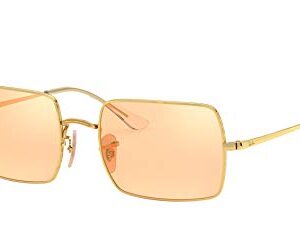 Ray-Ban Rb1969 Rectangle Evolve Polarized Rectangular Sunglasses, Gold/Photochromic Orange Mirrored Gold, 54 mm