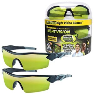 Battlevision As Seen On TV Night Vision Glasses 2 Pairs by BulbHead - Amazing Night Driving Glasses Protect Eyes From Blinding Headlight Glare - Green Lenses Enhance Clarity - Flexible Frames, 6 In