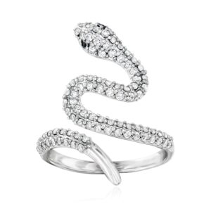 ross-simons 0.75 ct. t.w. diamond bypass snake ring with black diamond accents in sterling silver. size 7