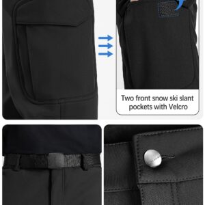 FREE SOLDIER Men's Outdoor Softshell Fleece Lined Cargo Pants Snow Ski Hiking Pants with Belt (Black 32W/34L)