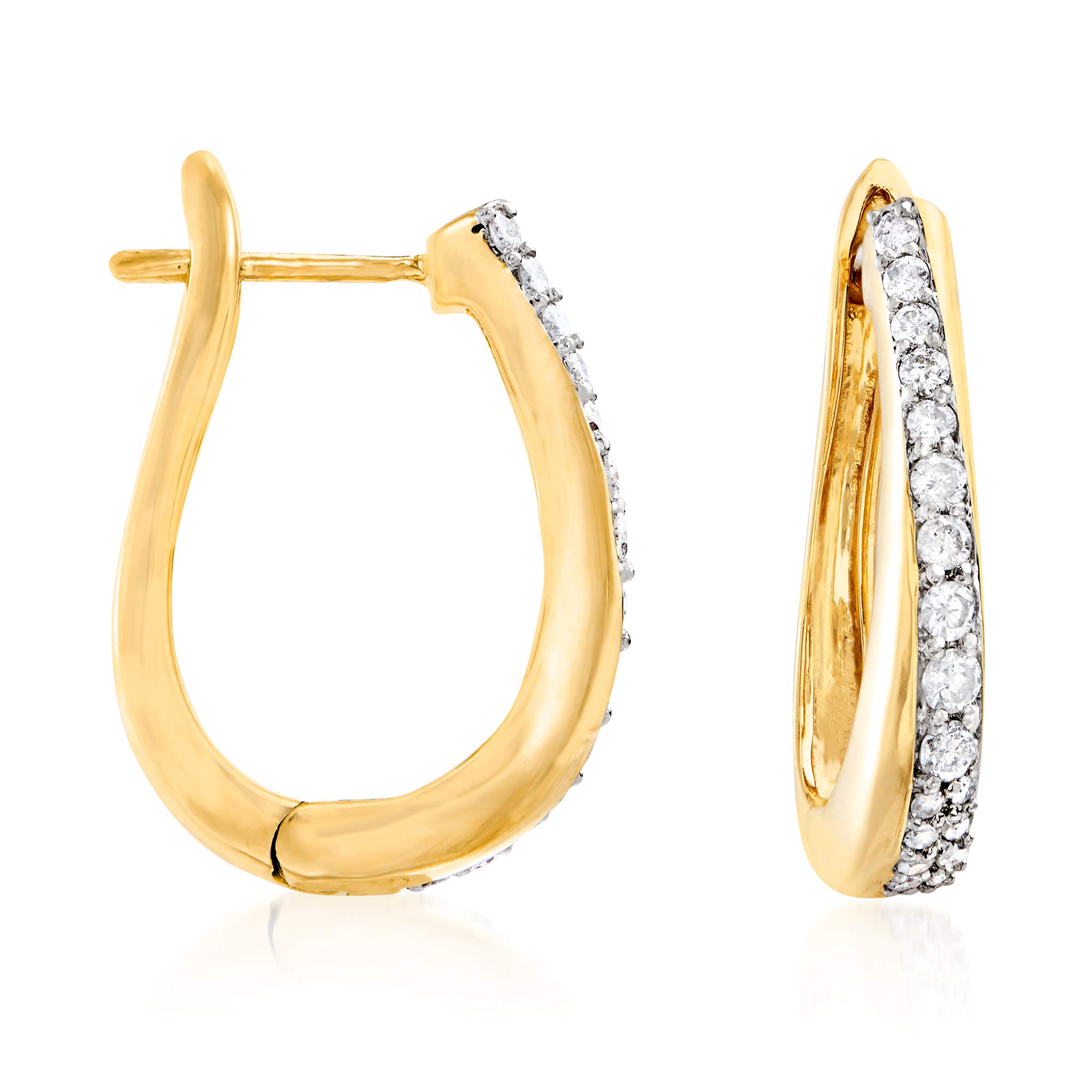 Ross-Simons 0.50 ct. t.w. Diamond Hoop Earrings in 18kt Gold Over Sterling