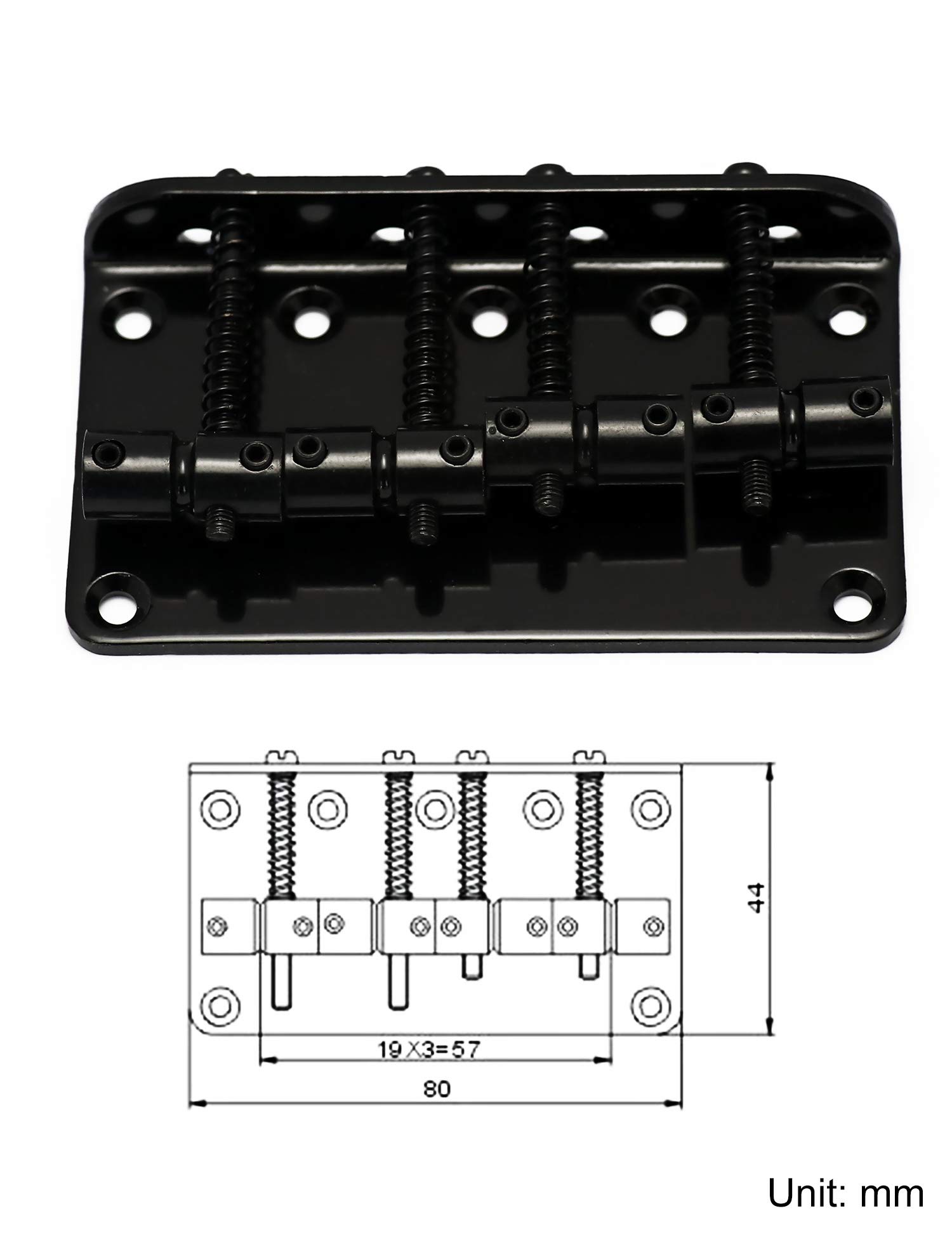 Metallor 4 string Bass Bridge Hard Tail Fixed Top Load Bridge Compatible with Jazz Bass Precision Bass Guitar Black.