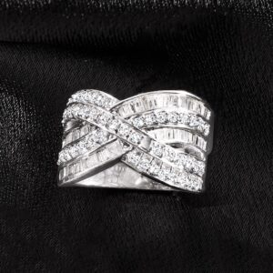 Ross-Simons 1.25 ct. t.w. Baguette and Round Diamond Highway Ring in Sterling Silver. Size 6