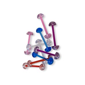 EG GIFTS Bioflex Tongue and Nipple Ring Glitter Half Ball Retainers 14 Gauge - Pack of 10