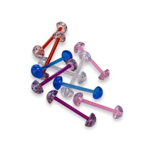 EG GIFTS Bioflex Tongue and Nipple Ring Glitter Half Ball Retainers 14 Gauge - Pack of 10