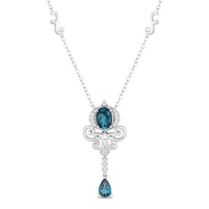 jewelili enchanted disney fine jewelry sterling silver with 1/10 cttw diamond and london blue topaz cinderella necklace