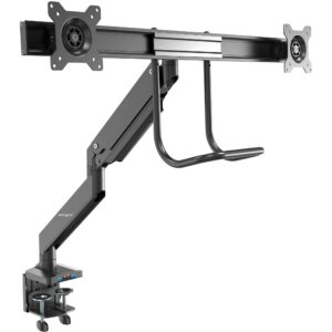 startech.com desk mount dual monitor arm with usb & audio - slim adjustable dual monitor vesa mount for up to 32" (17.6lb/8kg) displays - ergonomic articulating - c-clamp/grommet (armslimdual2usb3)