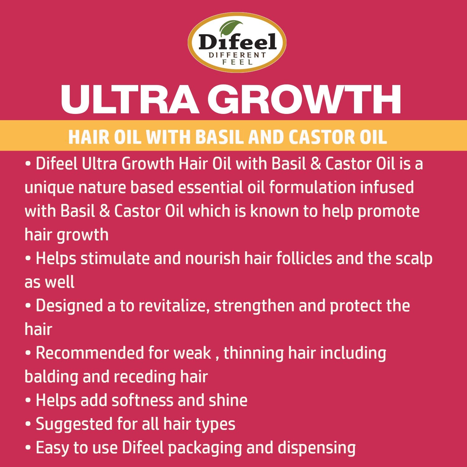 Difeel Ultra Growth Basil & Castor Hair Growth Oil 8 oz.