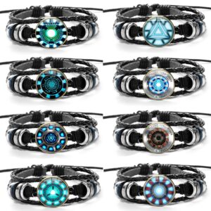 AOASK 8Pcs Iron Men Heart Leather Wrap Bracelets Women Men