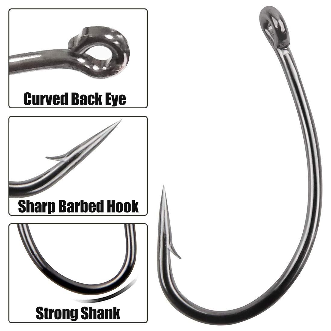 OROOTL Carp Fishing Hooks, 180pcs Barb Carp Hooks Curved Shank Circle Fishing Hooks for Hair Rigs Carp Fishing Tackle Freshwater Saltwater Barbed Fish Hook Size 2 4 6 8