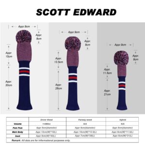 Scott Edward 1PCS Hybrid Head Cover Knit, for Fairway Wood Hybrid, with Rotating Number Tags