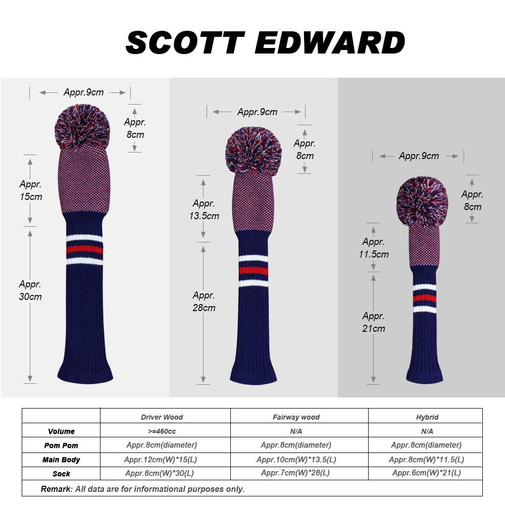 Scott Edward 1PCS Hybrid Head Cover Knit, for Fairway Wood Hybrid, with Rotating Number Tags