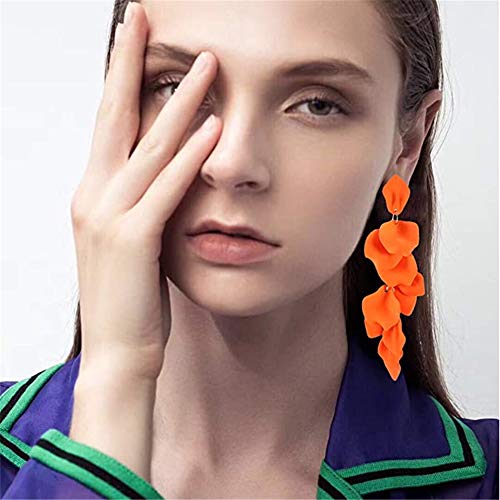 Long Acrylic Rose Petal Earrings Dangle Exaggerated Flower Earrings Drop Statement Floral Tassel Earrings for Women Party, Daily Wear (Orange)