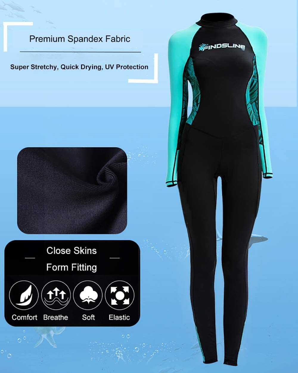 Dive Skins Full Body Swimsuit Wetsuit Scuba Rash Guard Diving Suit for Women Men Adult, Long Sleeve Swimwear One Piece UV Protection Quick Dry Sunsuit for Surfing Snorkeling Kayaking (Blue, XL)