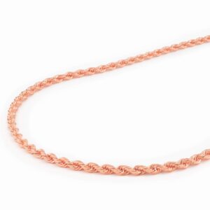 Nuragold 10k Rose Gold 2.5mm Rope Chain Diamond Cut Pendant Necklace, Womens Mens Jewelry 16" 18" 20" 22" 24" 26" 28" 30"