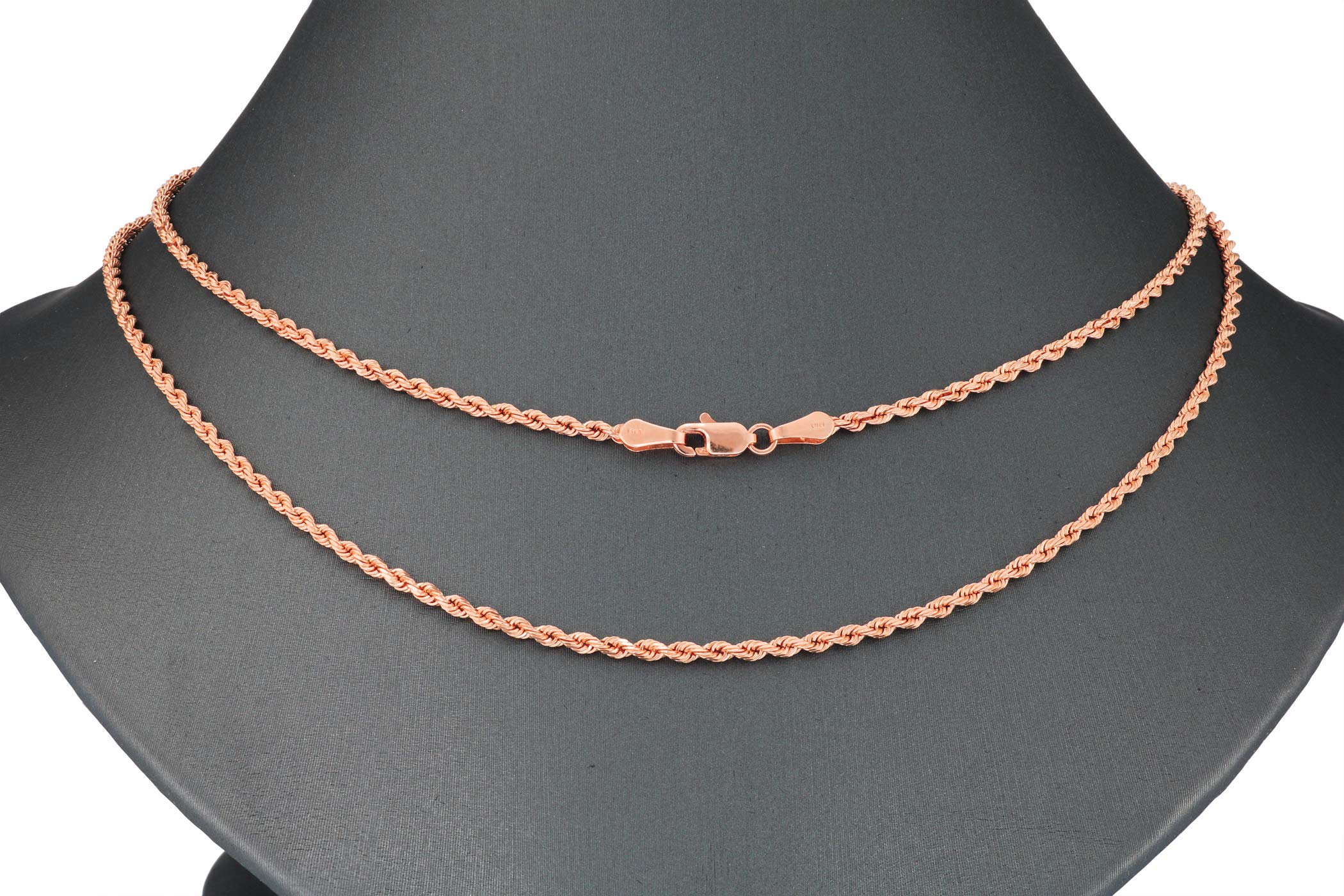 Nuragold 10k Rose Gold 2.5mm Rope Chain Diamond Cut Pendant Necklace, Womens Mens Jewelry 16" 18" 20" 22" 24" 26" 28" 30"