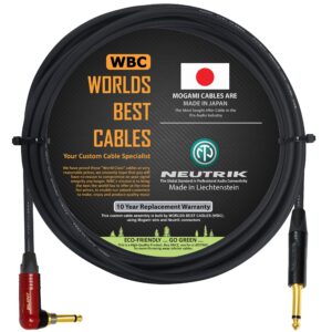 WORLDS BEST CABLES 10 Foot - Guitar Bass Instrument Cable Custom Made Using Mogami 2524 Wire and Neutrik NP2RX-AU-SILENT & Neutrik NP2X-B ¼ Inch (6.35mm) TS Plugs