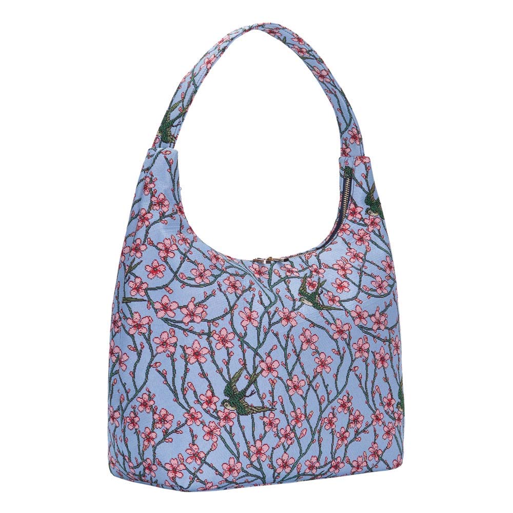 Signare Tapestry Hobo Shoulder bag Slouch Purse For Women with Blossom and Swallow Design (HOBO-BLOS)