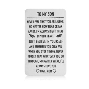 Accoliamber Stainless Steel Heart Wallet Insert Card for Son - 16, 18, 20, 21 Years - Birthday, Christmas, Graduation, Valentine's Day